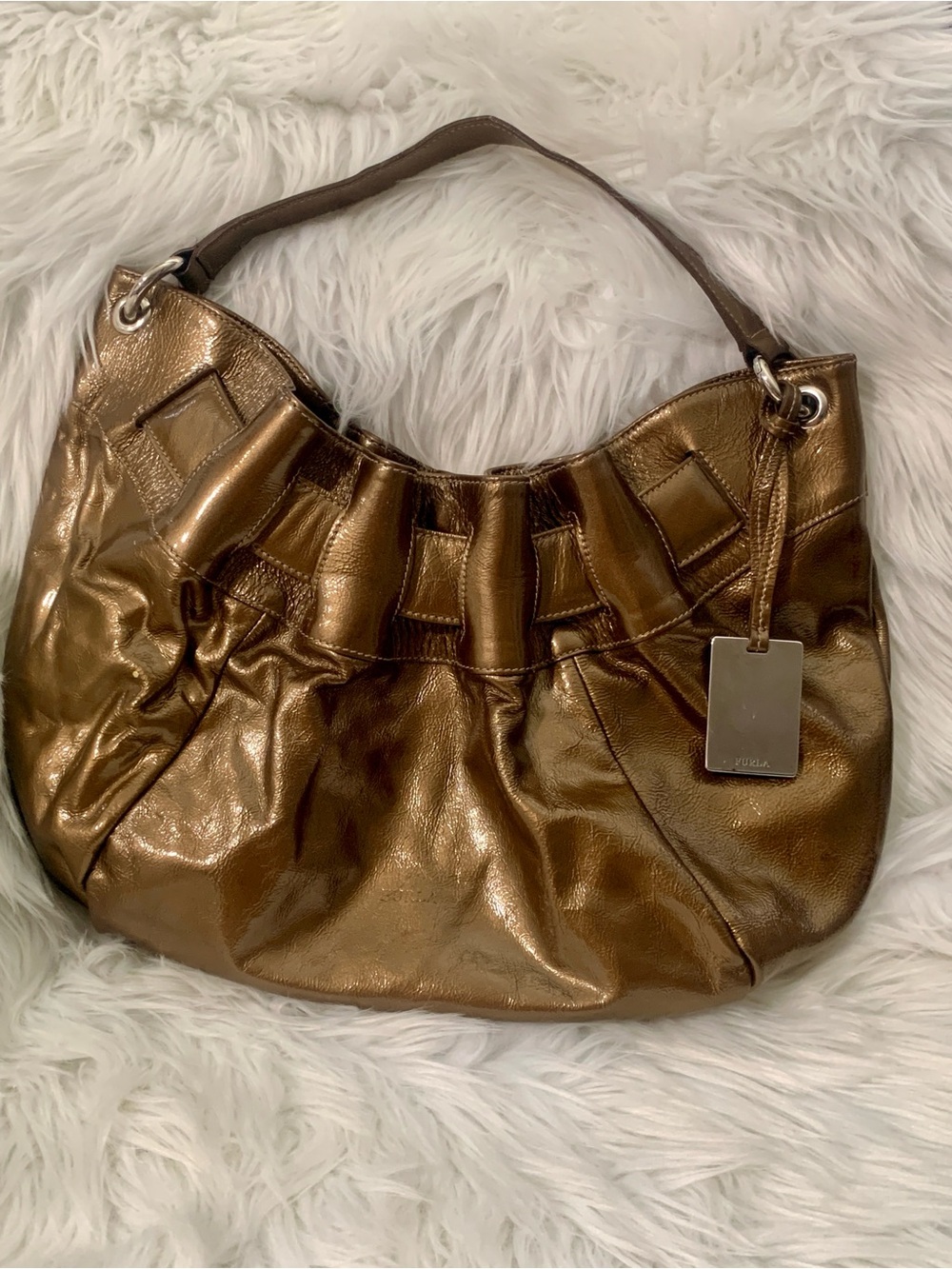 Authentic Furla Metallic Bronze Hobo Bag with Tag